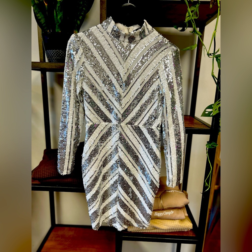 Silver & White sequin Midi dress
